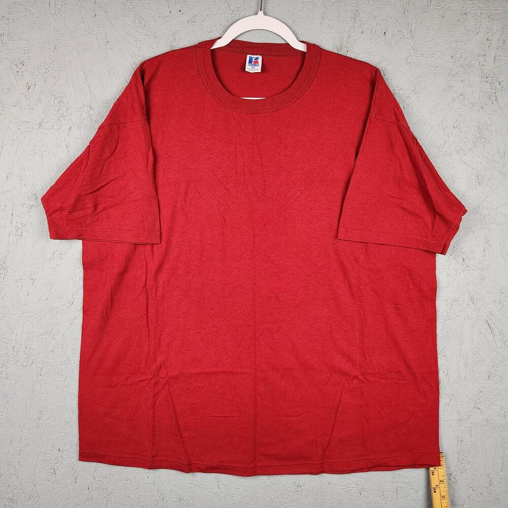 Vintage Russell Athletic Shirt Mens 2XL Red Made USA 50/50 Blank Crewneck Tee